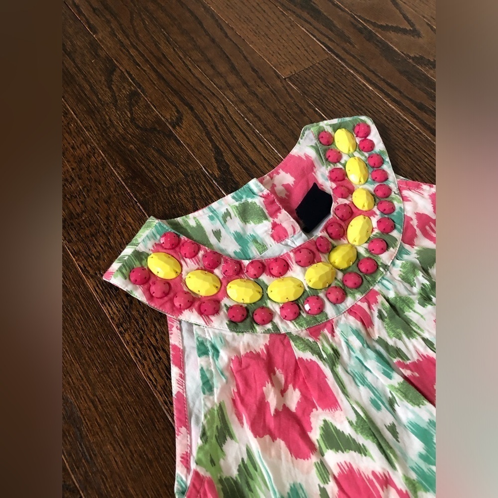 Mini Boden Girls 5-6Y Pink/Green Floral Shift Dress w/Jeweled Neckline - EUC! - Picture 5 of 9